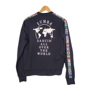 Zumba Dancin' All Over The World Full Zip Jacket Black Flags Fitness Size Medium